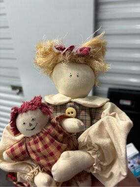 Cream and Red Plush Rag Doll Set - Rustic Home Accent